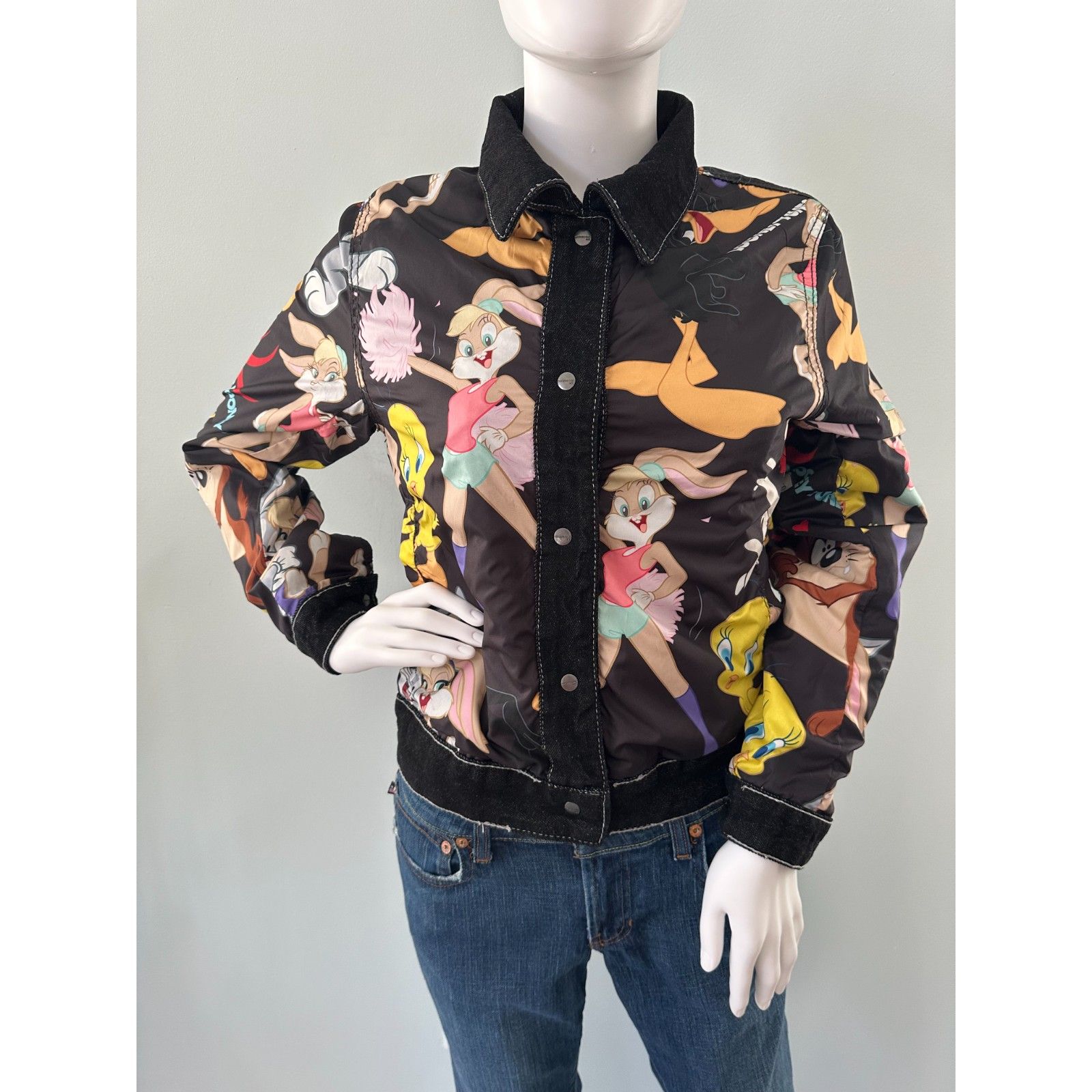 Members Only Looney Tunes Reversible Black Trucker Jacket Black Size Small
